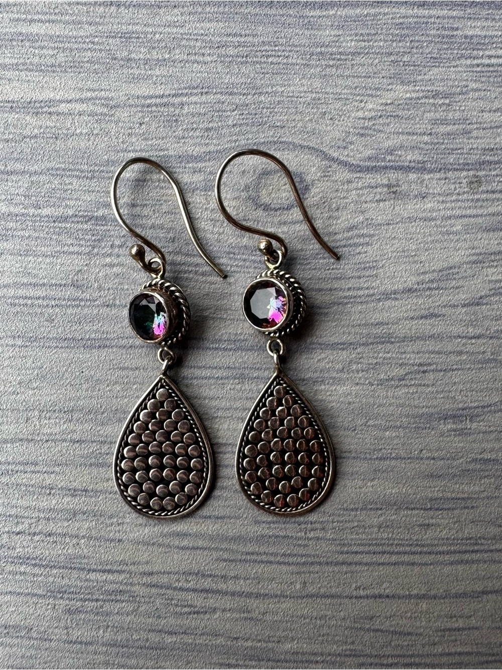 Sterling Silver 925 Teardrop Dangle Earrings with Mystic Topaz